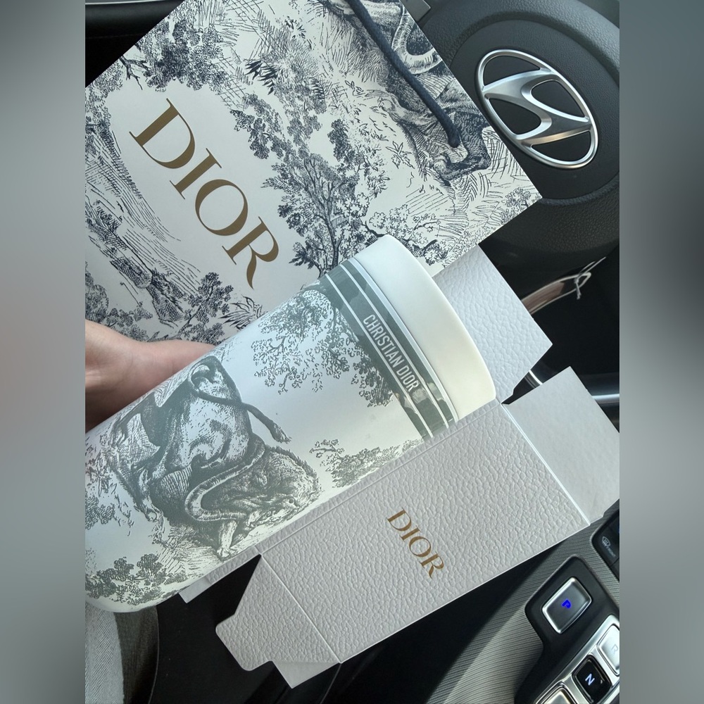Dior Gray and White Travel Mug with bag and box